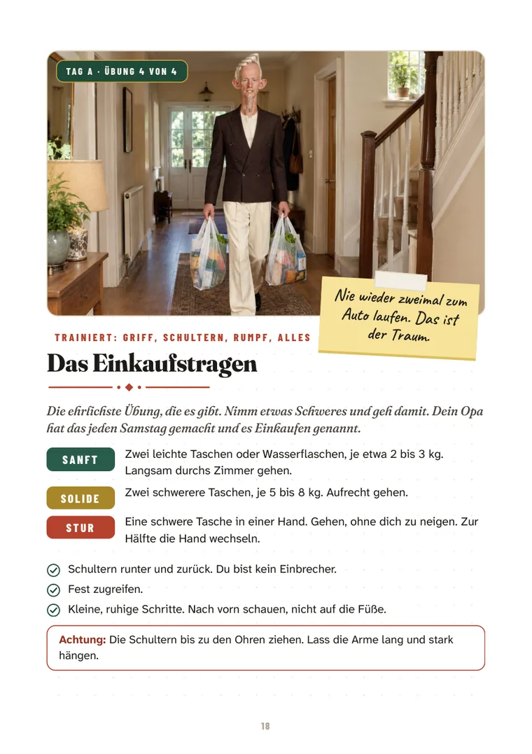 Eine echte Übungsseite aus dem Buch: Das Einkaufstragen